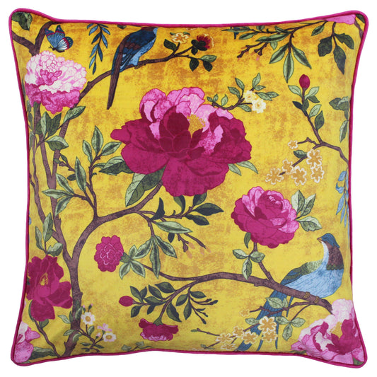 Kissen Chinoiserie mit Blumenmuster Gold