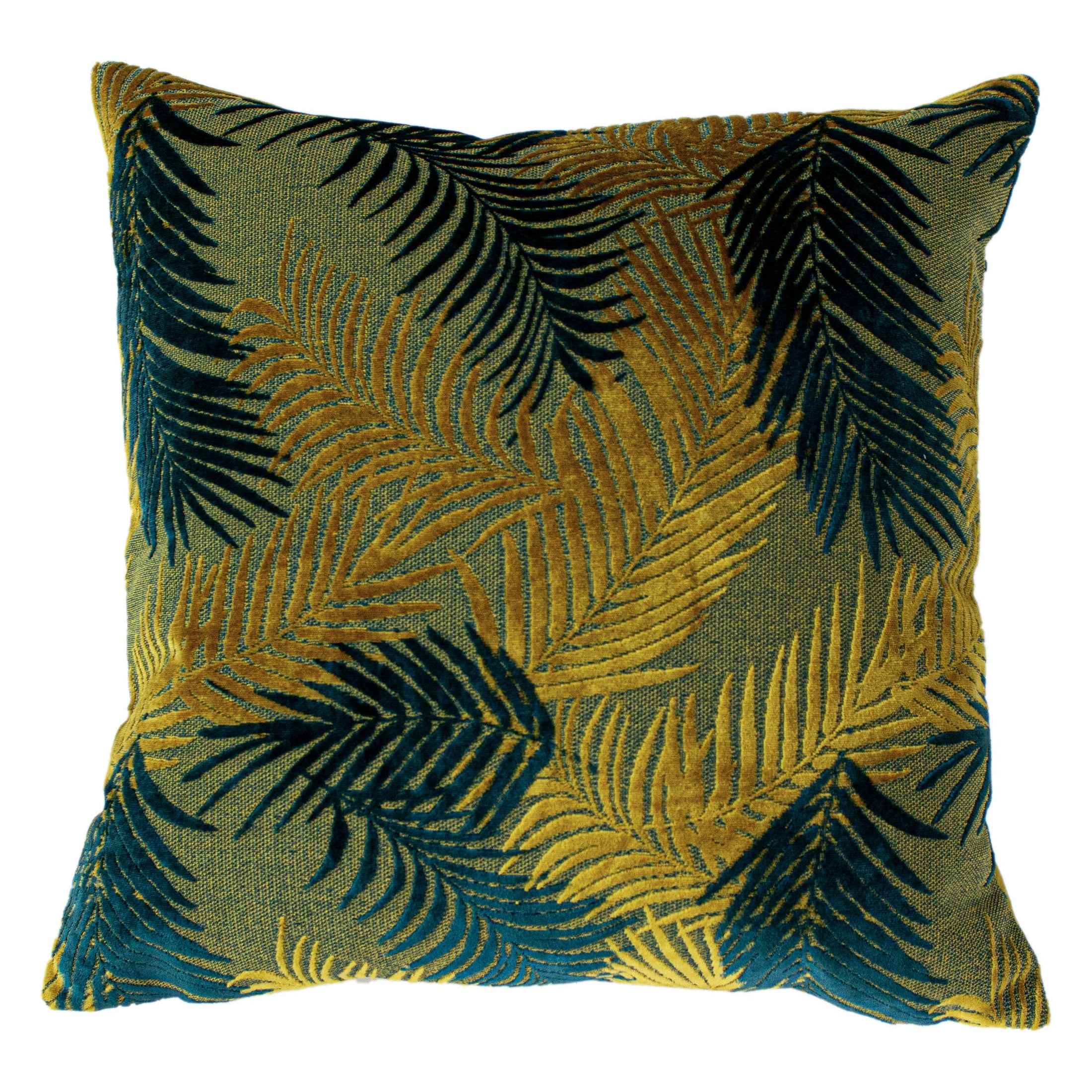 Palm Grove Velvet Jacquard-Kissen Gold/Blaugrün