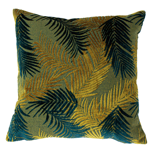 Palm Grove Velvet Jacquard-Kissen Gold/Blaugrün