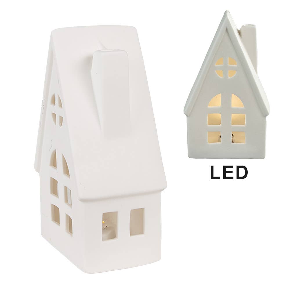 Dekoratives Haus mit LED, beige Porzellan