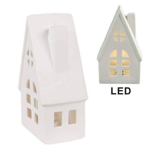 Dekoratives Haus mit LED, beige Porzellan