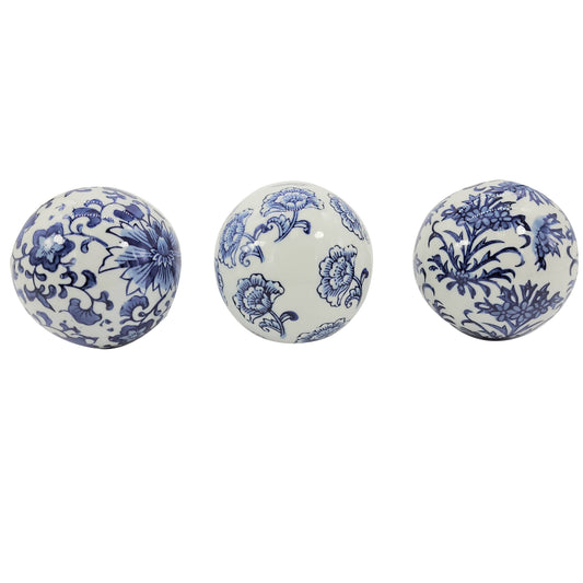 Blau-weiße Chinoiserie-Keramikkugel (3er-Set)