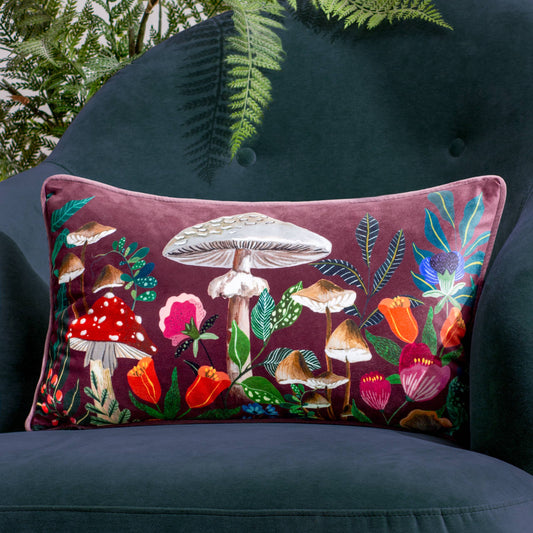 Kissen Wild Garden Mushrooms, Weinrot