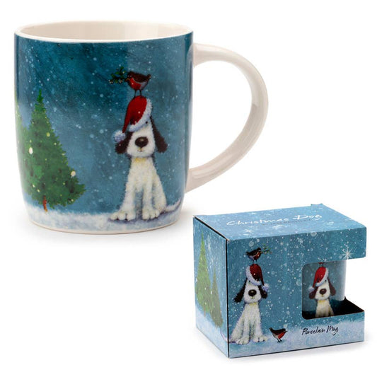Porzellanbecher Christmas Dog & Robin