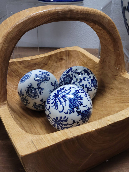 Blau-weiße Chinoiserie-Keramikkugel (3er-Set)
