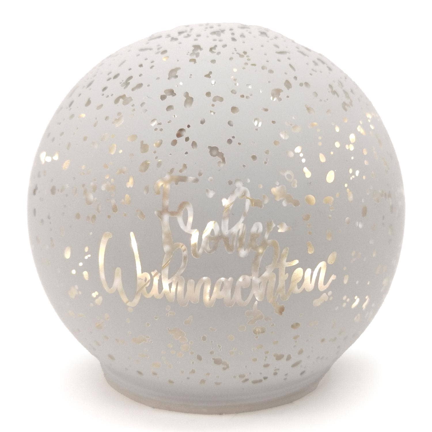 Beleuchtete Glaskugel silber "Frohe Weihnachten"