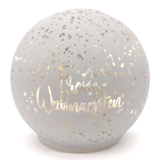 Beleuchtete Glaskugel silber "Frohe Weihnachten"