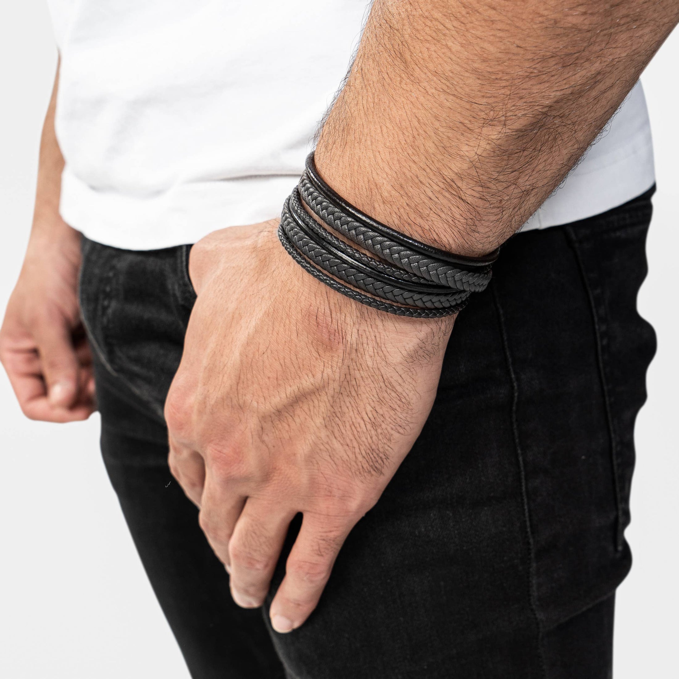 Lederarmband "Wrap" - Schwarz - B018