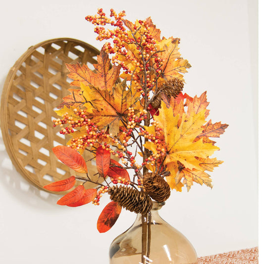 Herbstspray mit Ahornblättern, Tannenzapfen und Beeren, 72 cm