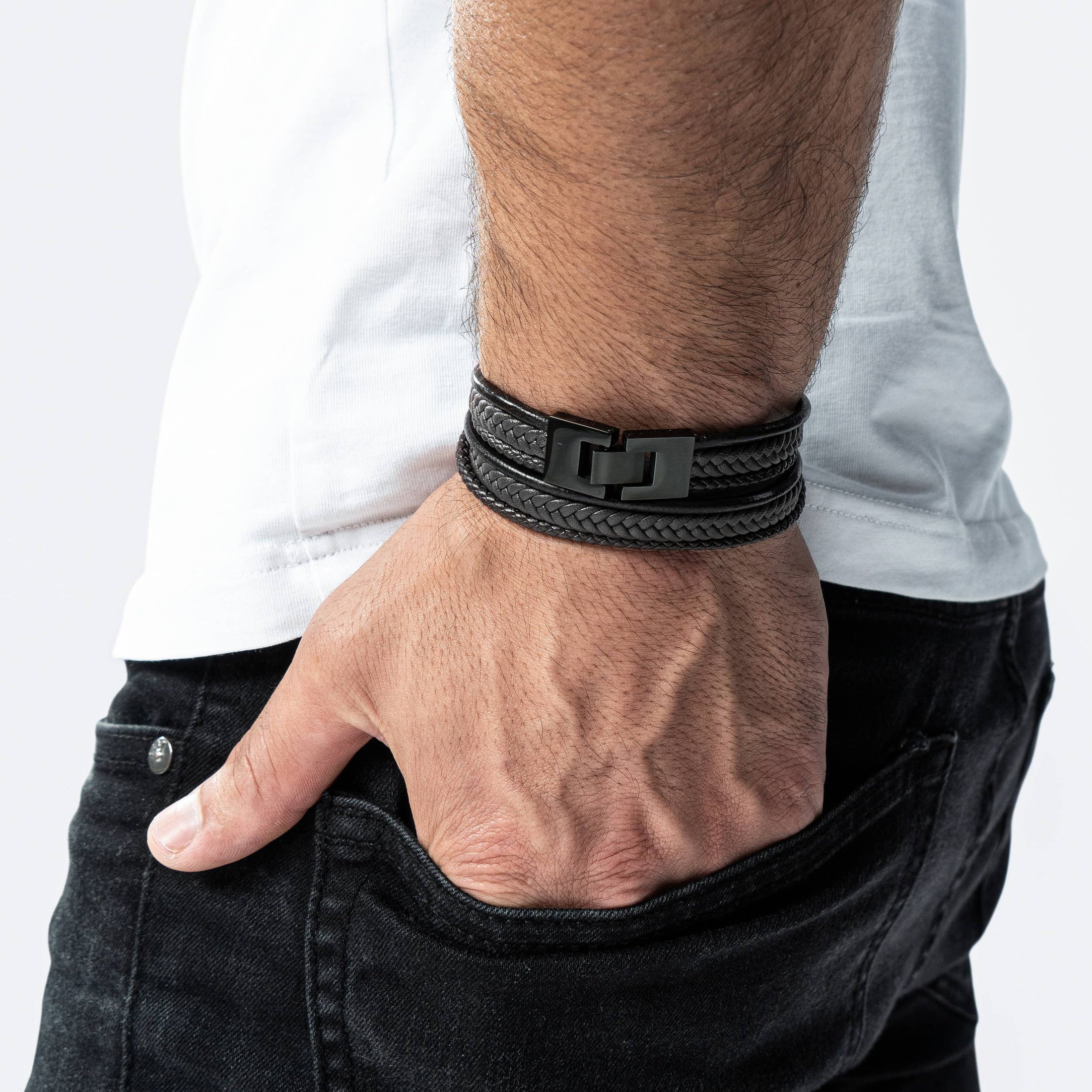 Lederarmband "Wrap" - Schwarz - B018