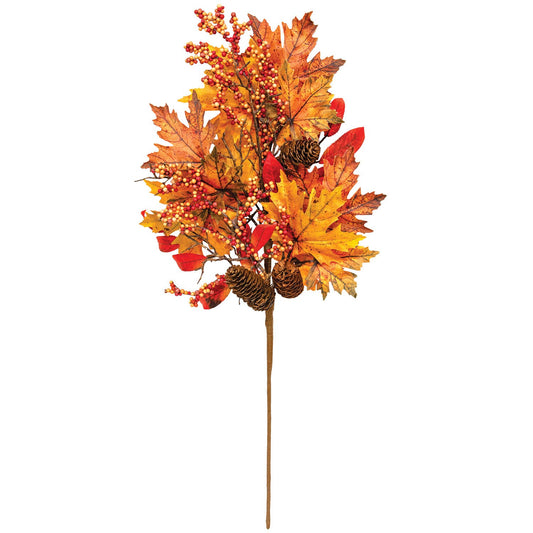 Herbstspray mit Ahornblättern, Tannenzapfen und Beeren, 72 cm