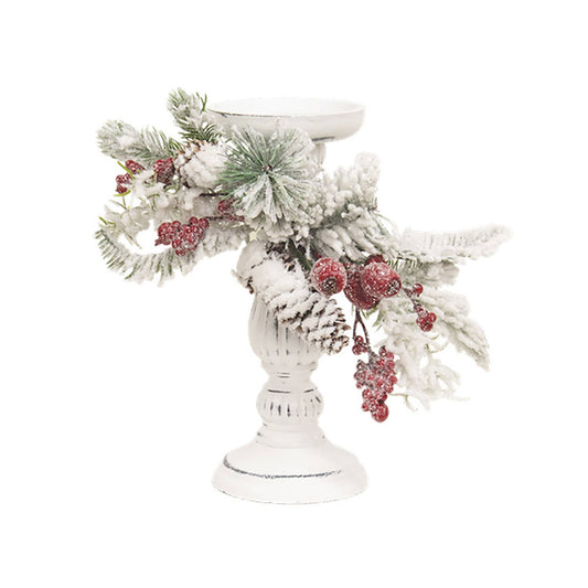 Kerzenhalter mit Kiefern und Beeren im Schnee, 25,4 cm