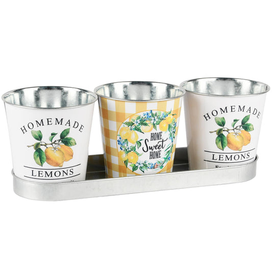 Dreier-Set Blumentöpfe 'Lemon', Metall, 30x10x10cm: Metall / Weiß