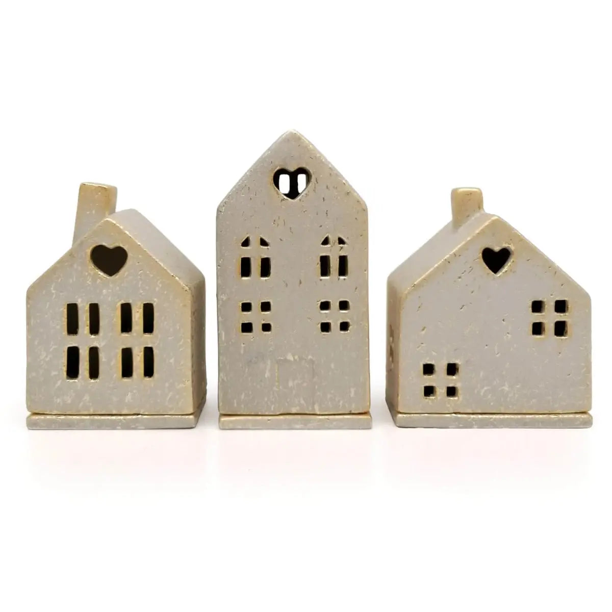 Teelicht Haus, Keramik Creme/Gold