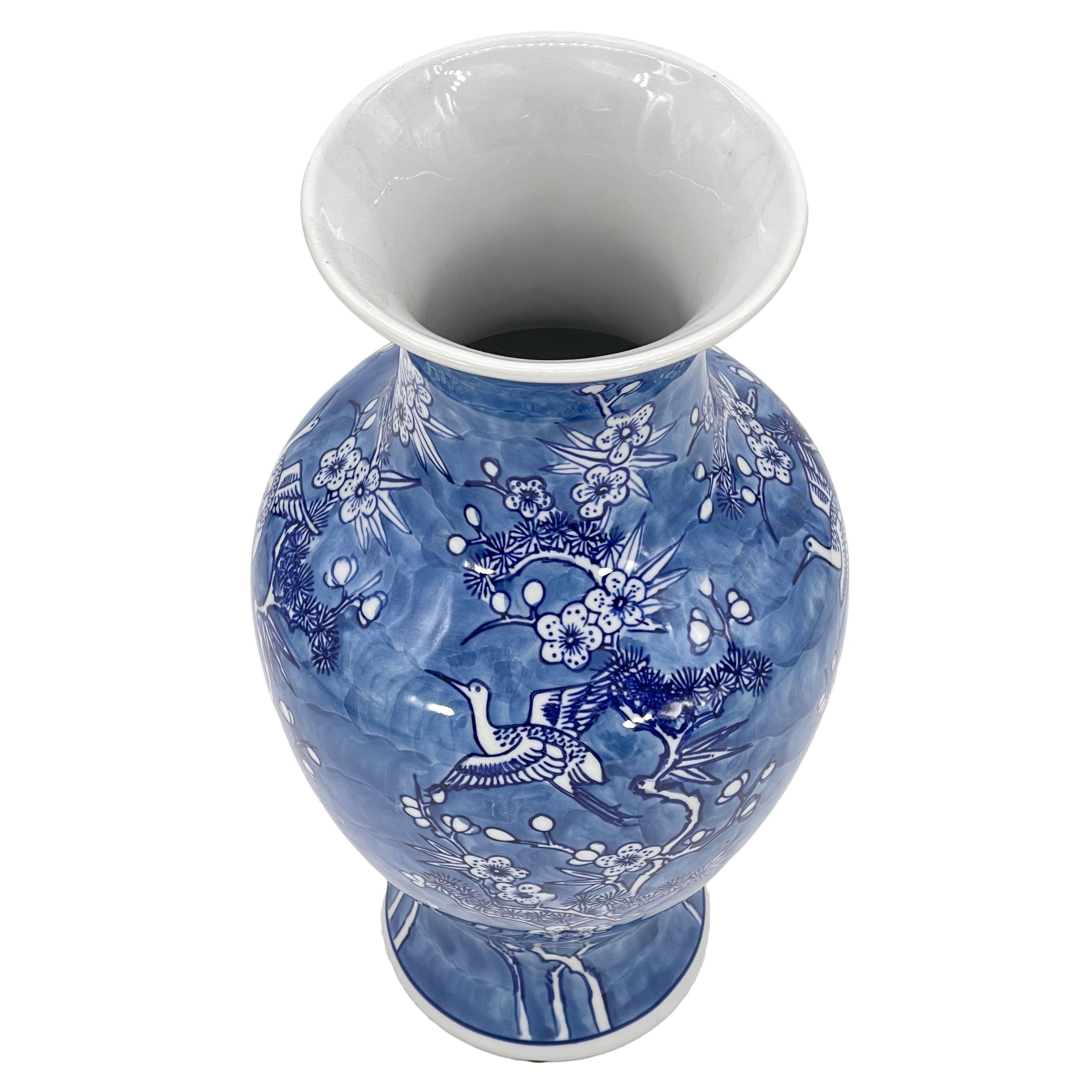 Exquisite Chinoiserie Kürbis-Vase in Blau-Weiß Kranich Design