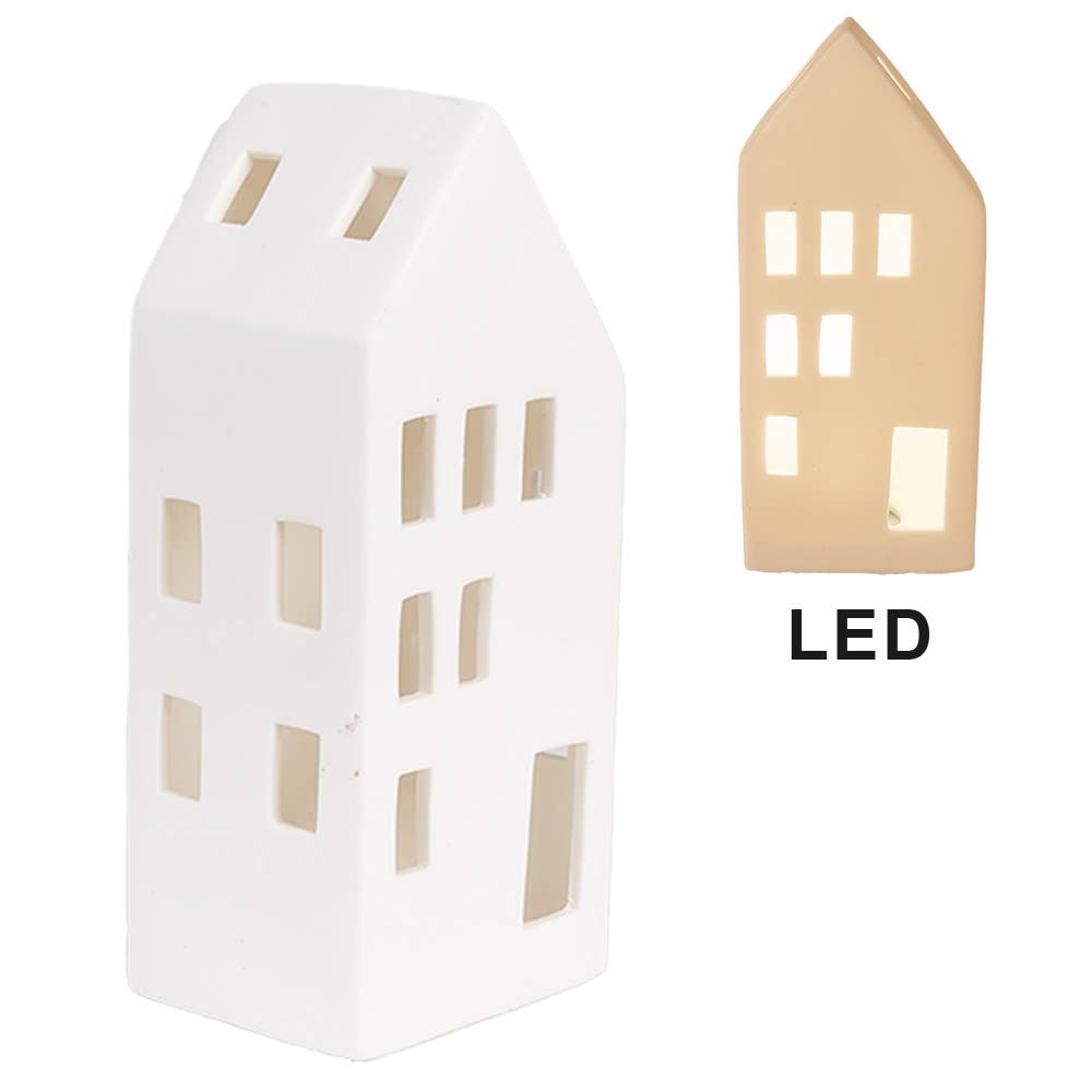 Dekoratives Haus mit LED, weißes Porzellan