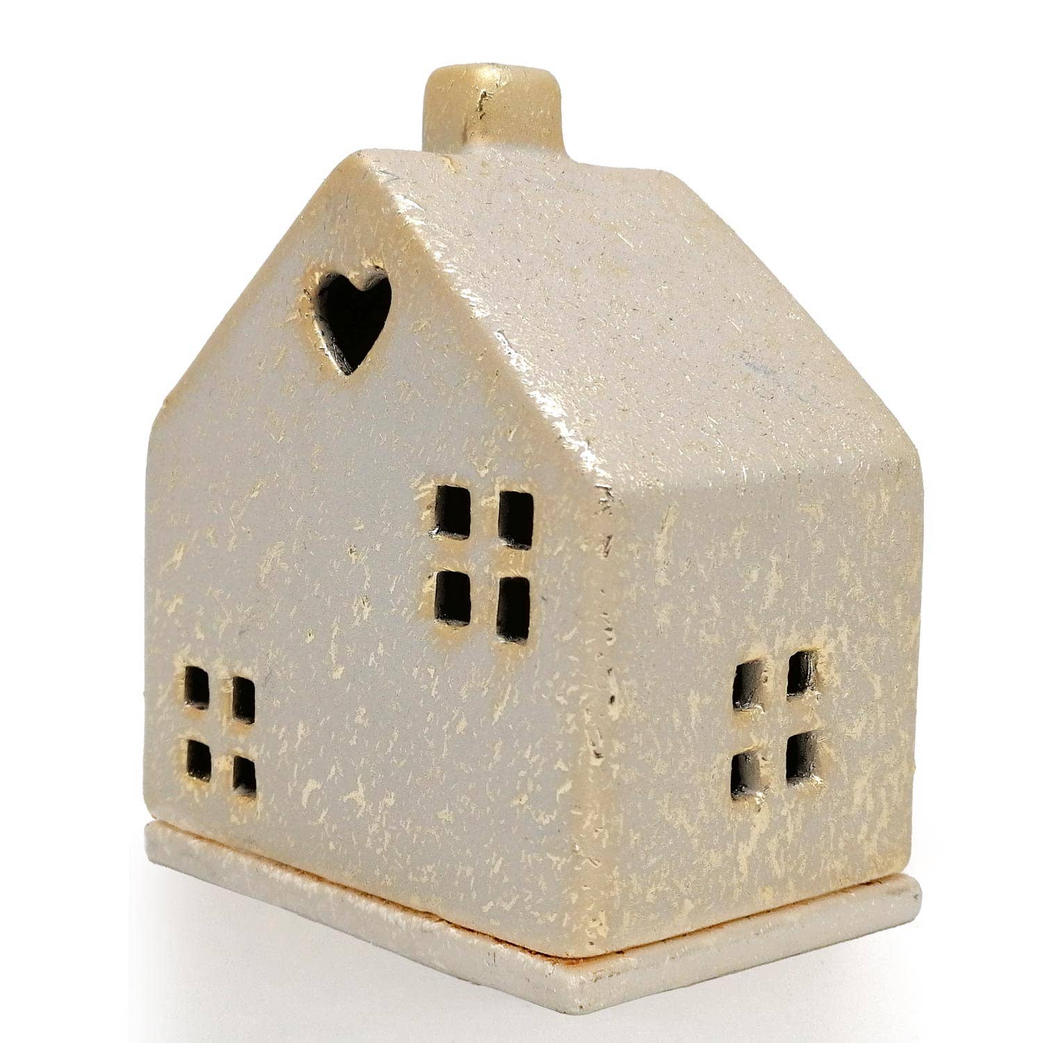 Teelicht Haus, Keramik Creme/Gold