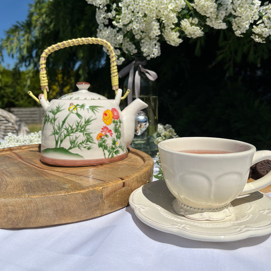 Teekanne mit Teesieb, beige-grün