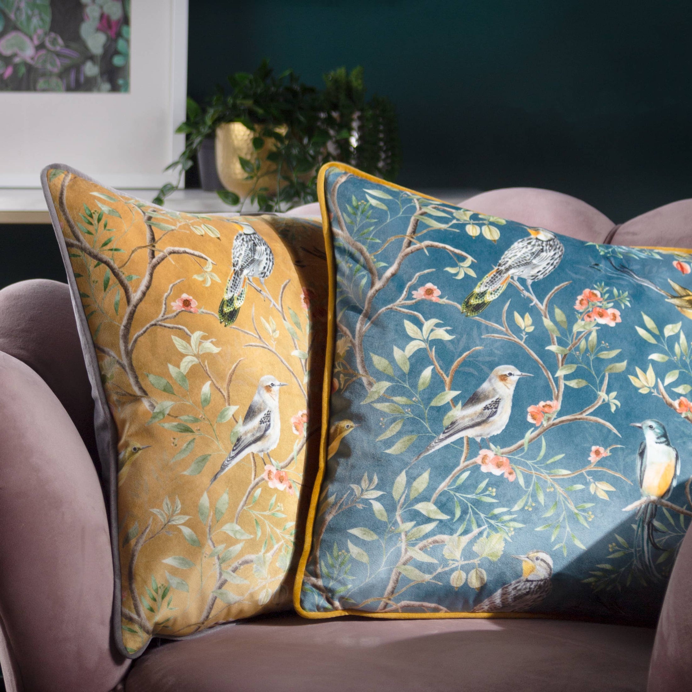 Kissen Orient Chinoiserie Schieferblau