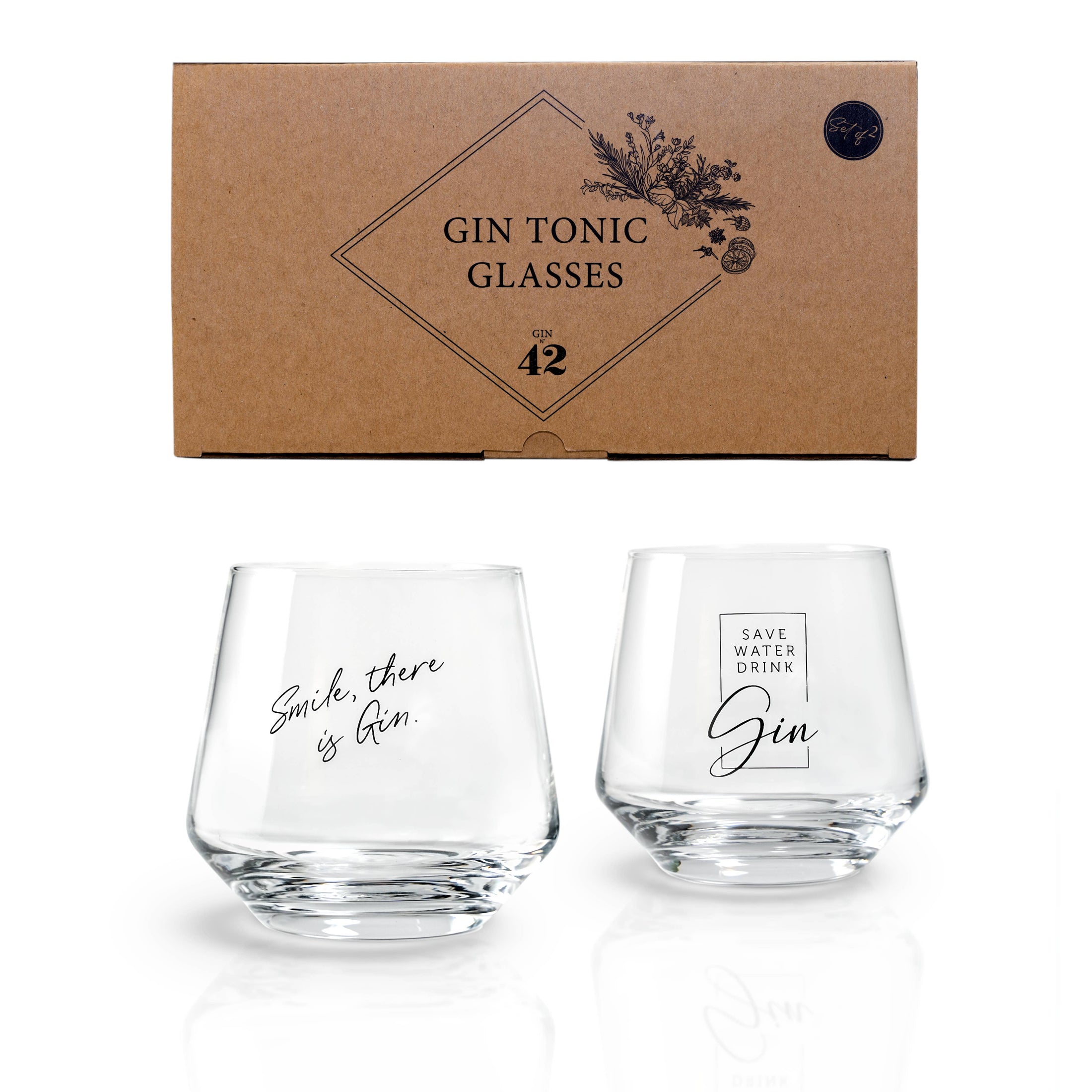 Gin Tonic Gläser - 2er Geschenkset mit Gin Sprüchen