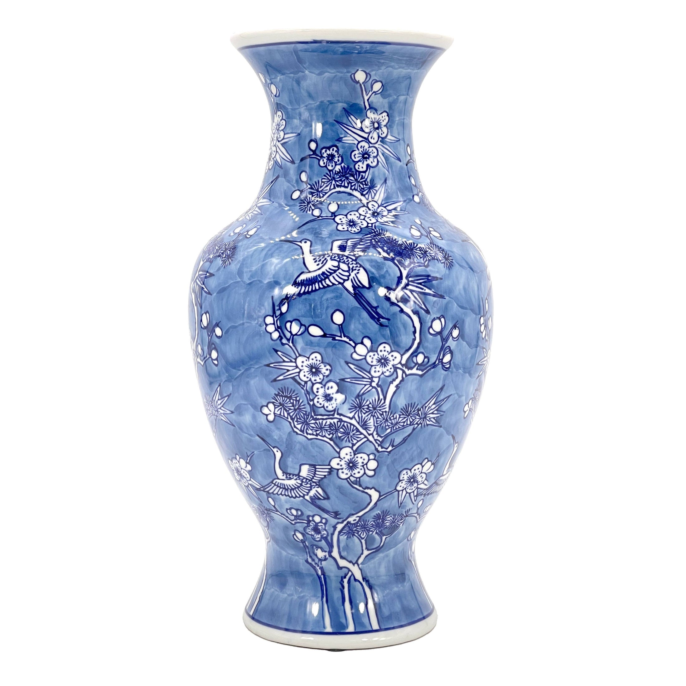 Exquisite Chinoiserie Kürbis-Vase in Blau-Weiß Kranich Design