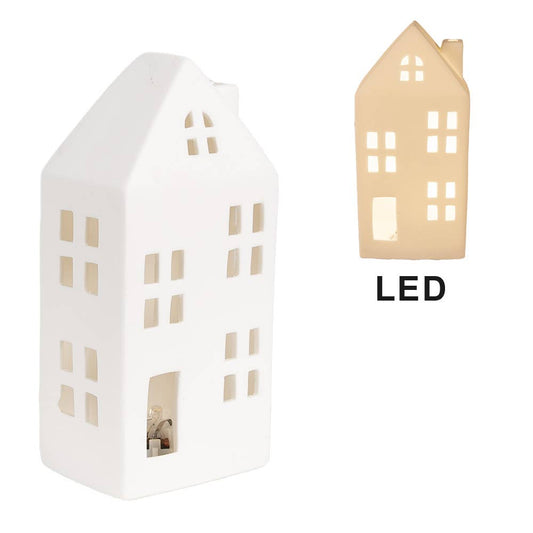 Dekoratives Haus mit LED, beige Porzellan