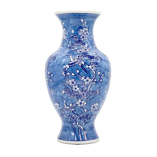 Exquisite Chinoiserie Kürbis-Vase in Blau-Weiß Kranich Design